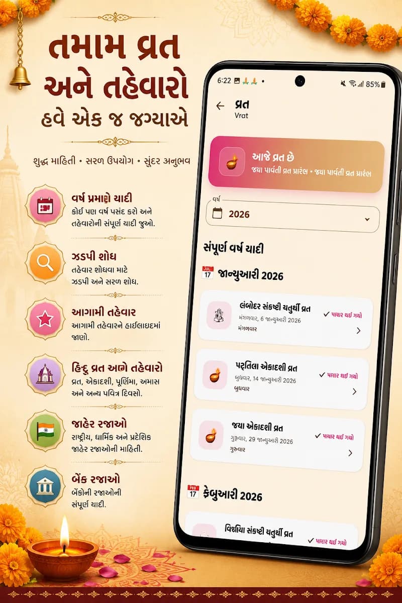 Gujarati Calendar vrat and festival list for the year